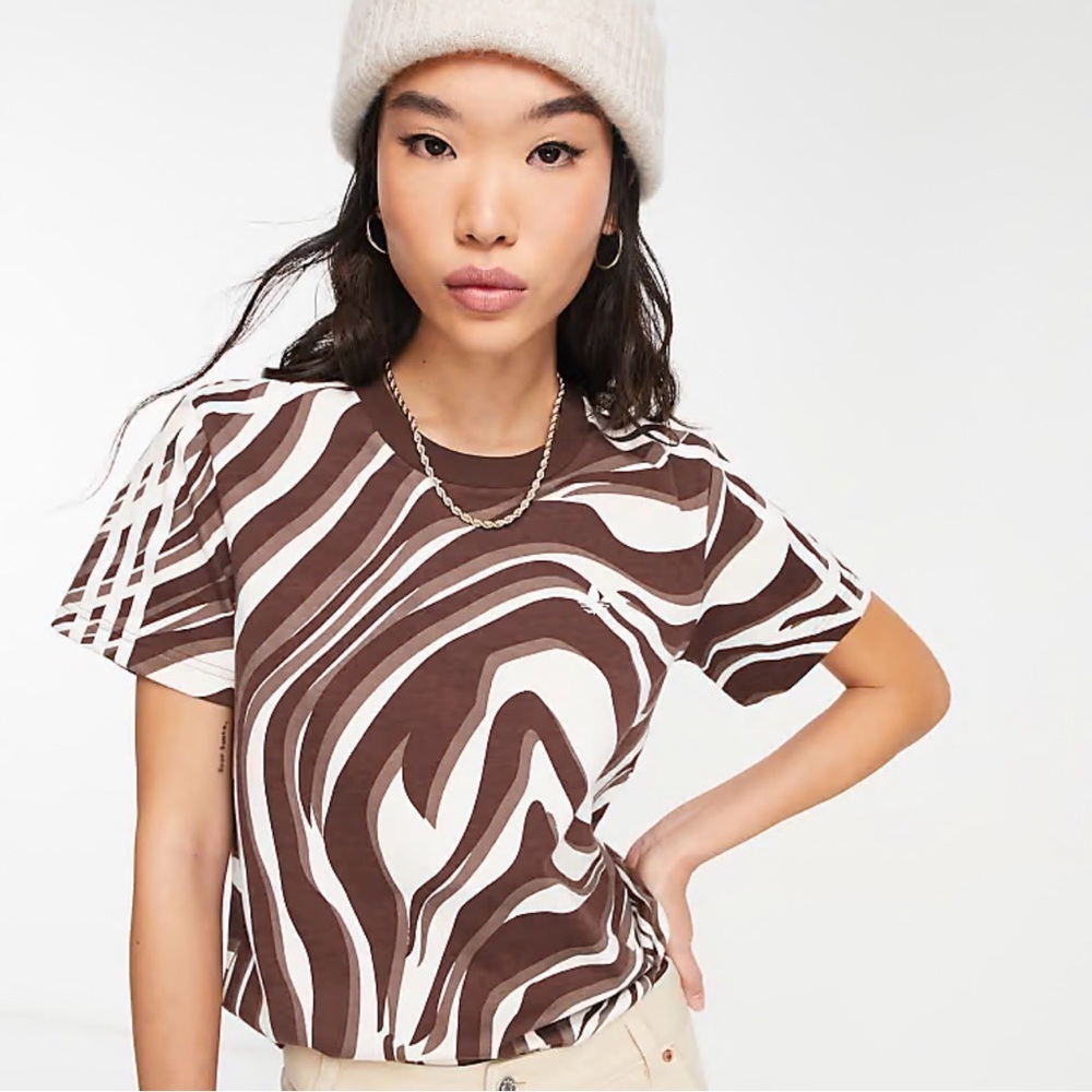 adidas Brown and White Swirl Short Sleeve Tee